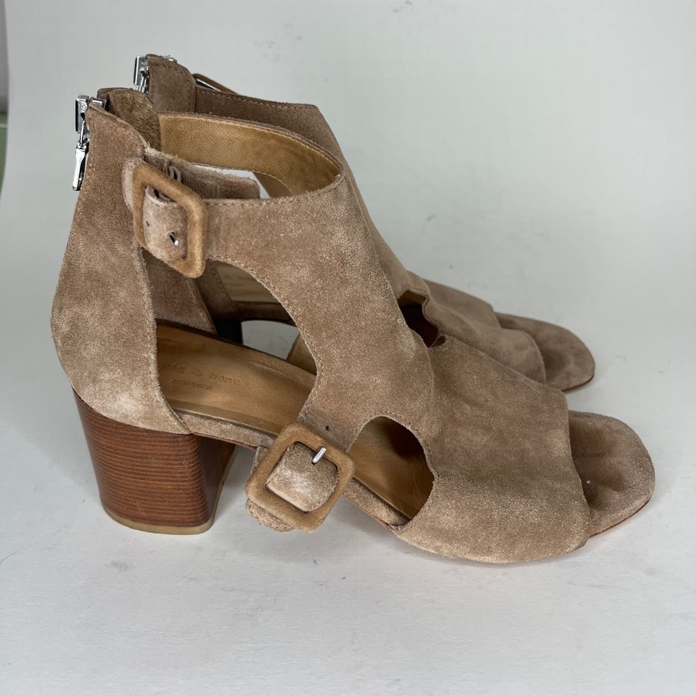 Rag&Bone Women's Sandal Size 37 US 7 Tan Gladiator Block Heel Ankle Strap Shoe